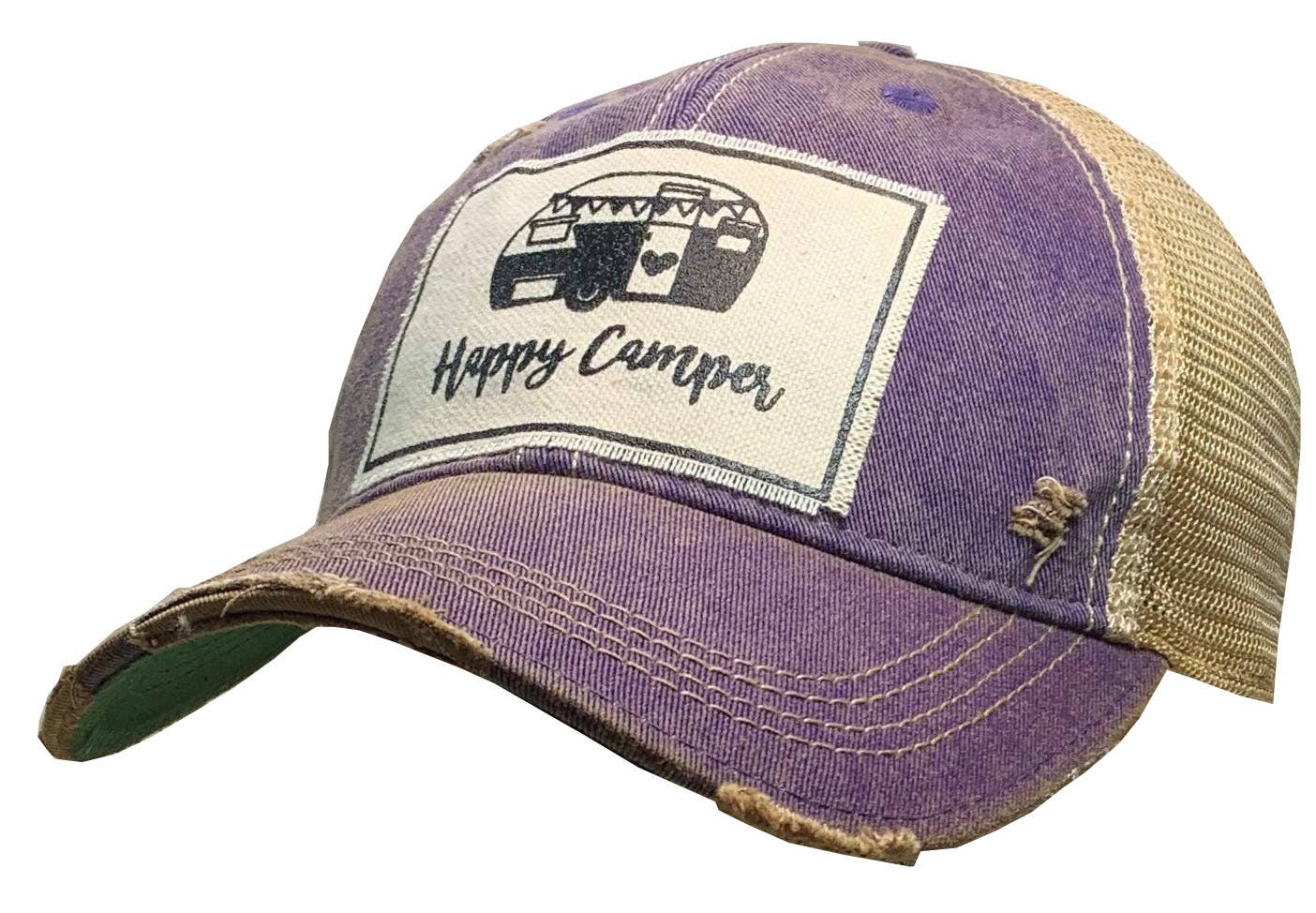 Happy Camper Distressed Trucker Hat Baseball Cap