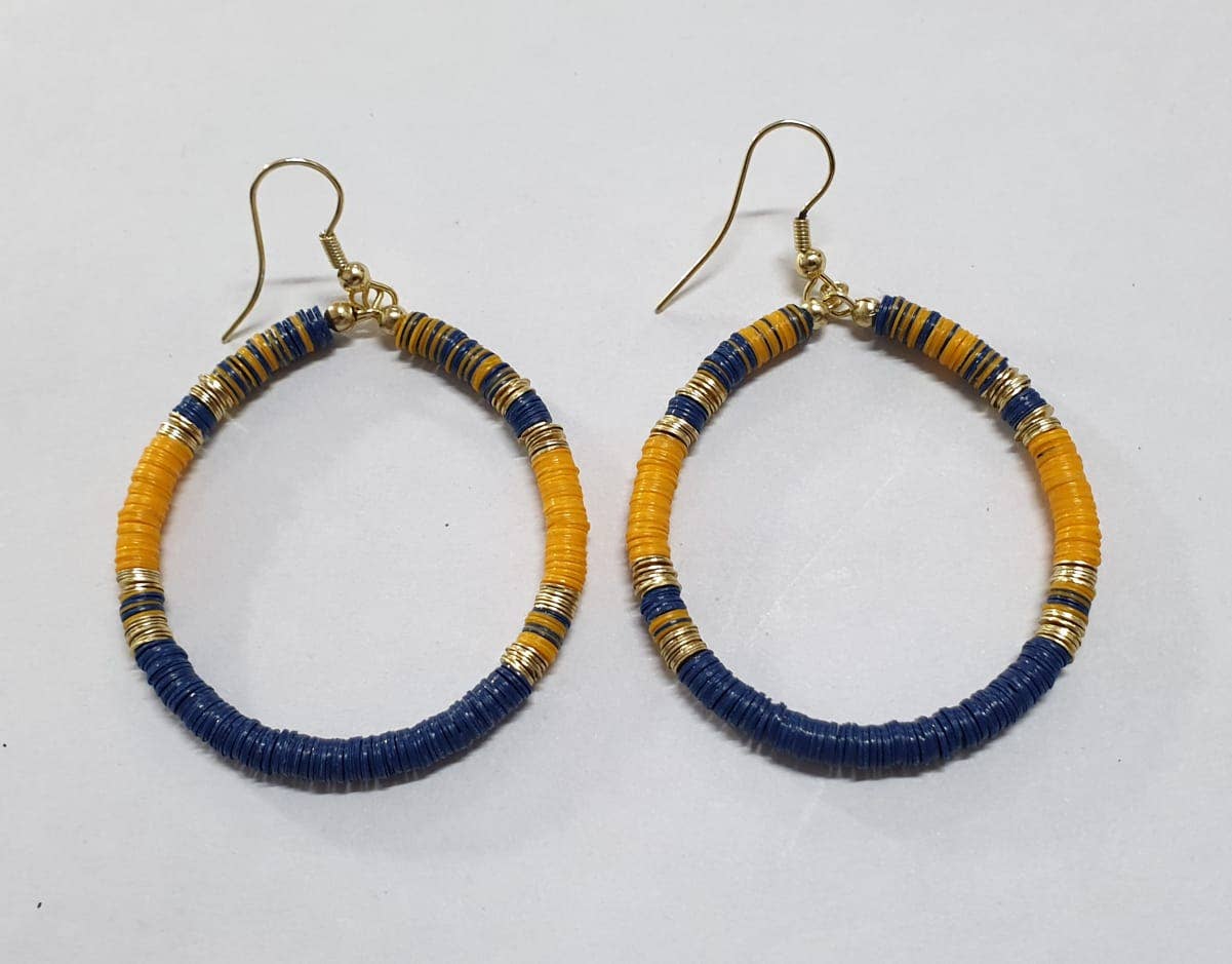 School Spirit Round Sequin Earrings- Navy/Gold