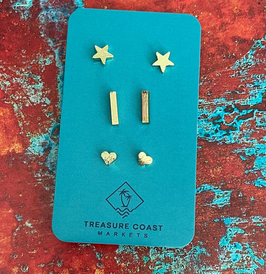 Gold Stud Earrings - Stars, Hearts, Gold Bar Stud Earrings