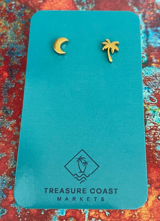 South Carolina Earrings Moon and Palmetto Tree Earrings