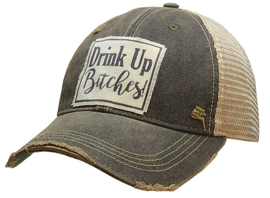 Drink Up Bitches Distressed Red Trucker Hat Baseball Cap