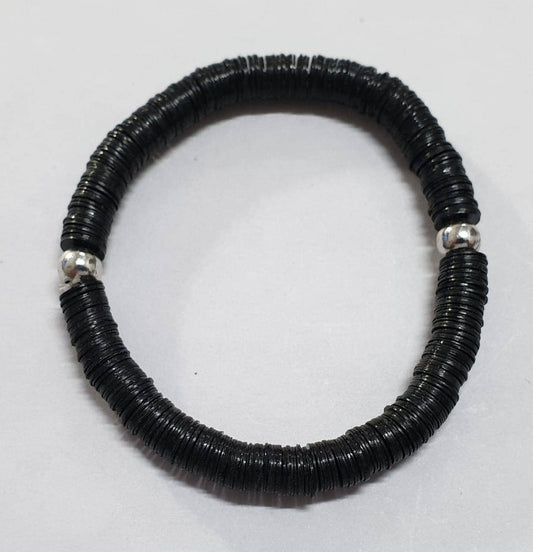 School Spirit Sequin/Bd Stretch Bracelet- Black