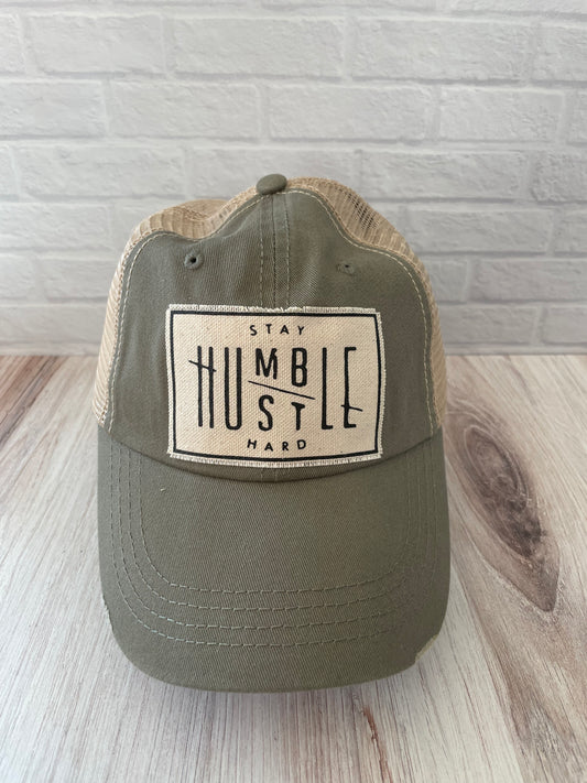 Distressed Trucker Cap- Stay Humble Hustle Hard