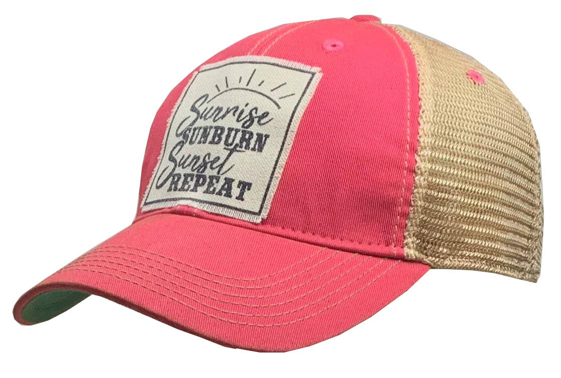 Sunrise Sunburn Sunset Repeat Distressed Trucker Cap