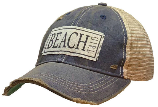 Beach Girl Distressed Trucker Hat Baseball Cap- Navy