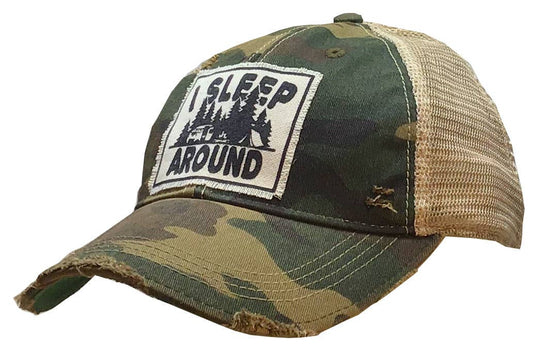 I Sleep Around Distressed Trucker Cap