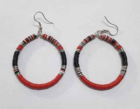 School Spirit Round Sequin Earrings- Red/Black/White