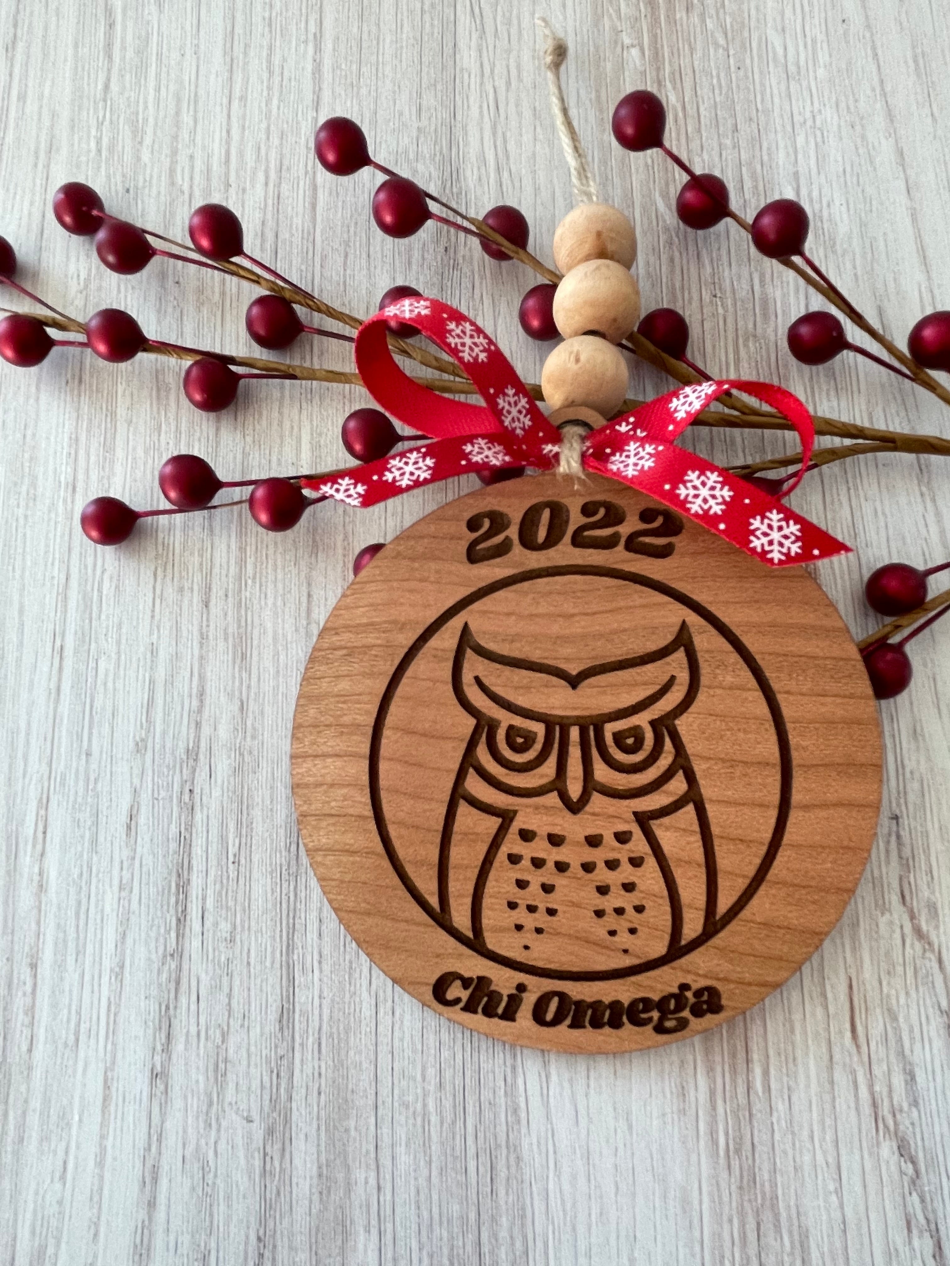 Chi Omega Wooden Owl Ornament Treasure Coast Markets