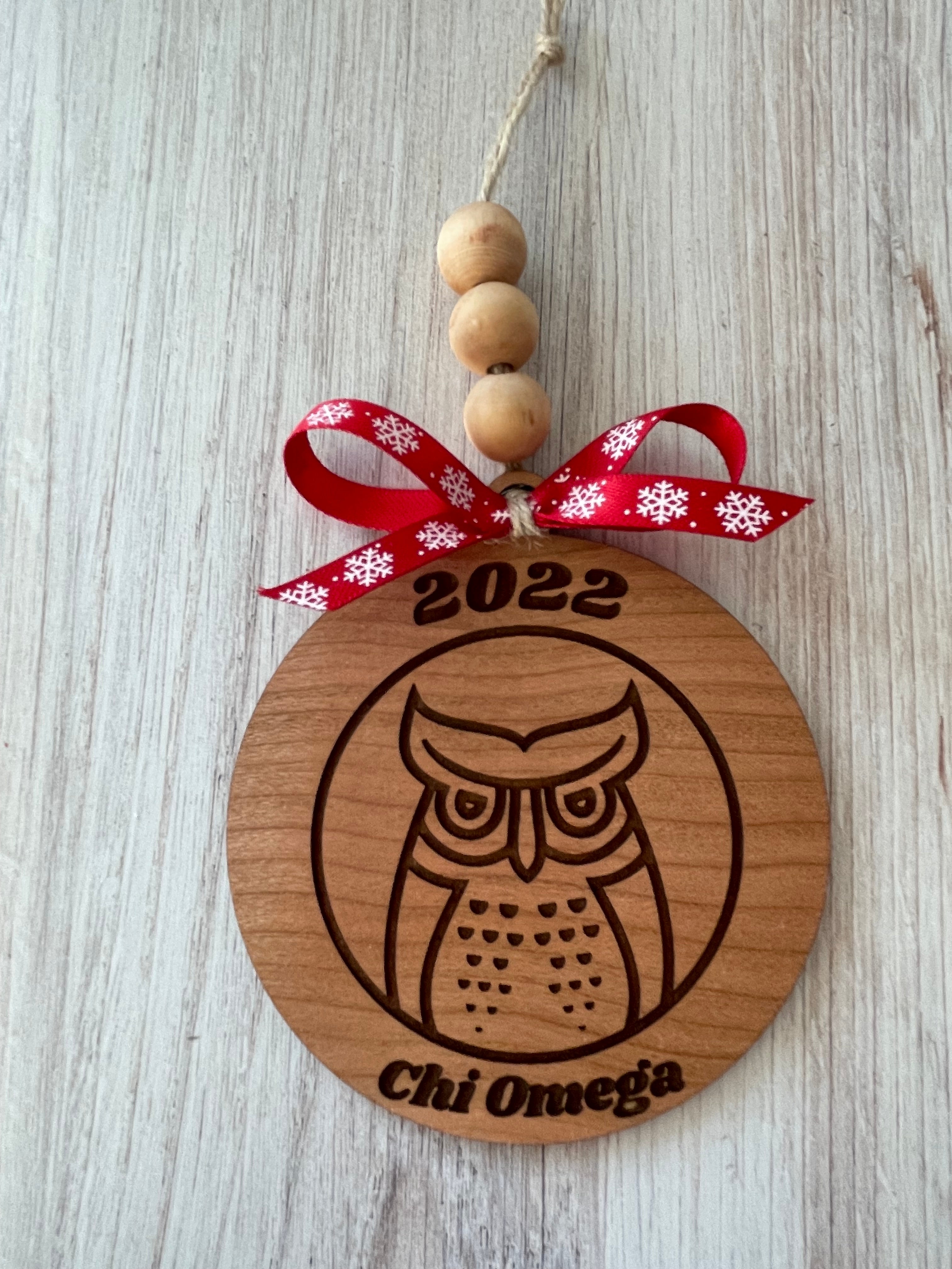 Chi Omega Wooden Owl Ornament Treasure Coast Markets