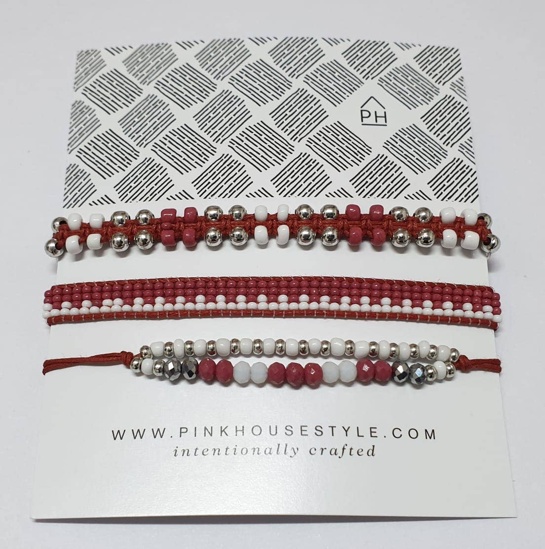 School Spirit Pull Bracelets- Crimson/White