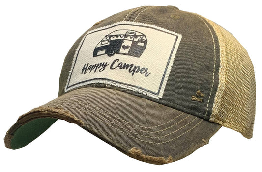 Happy Camper Distressed Trucker Hat Baseball Cap